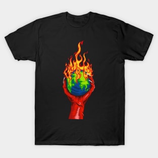 the devil's hand holds the world of illustration T-Shirt